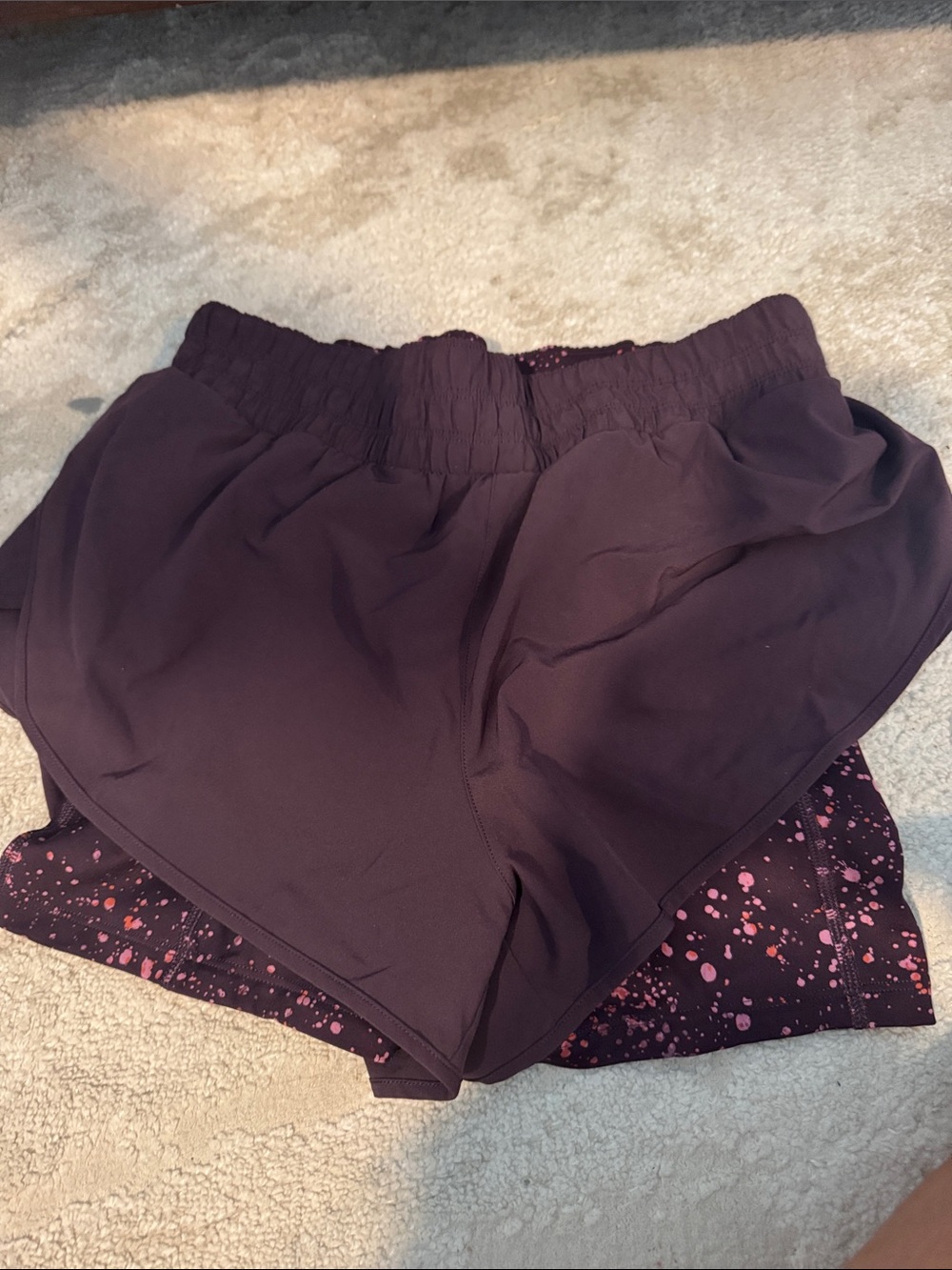 Athleta Deep Purple Layered Athletic Shorts with Printed Liner